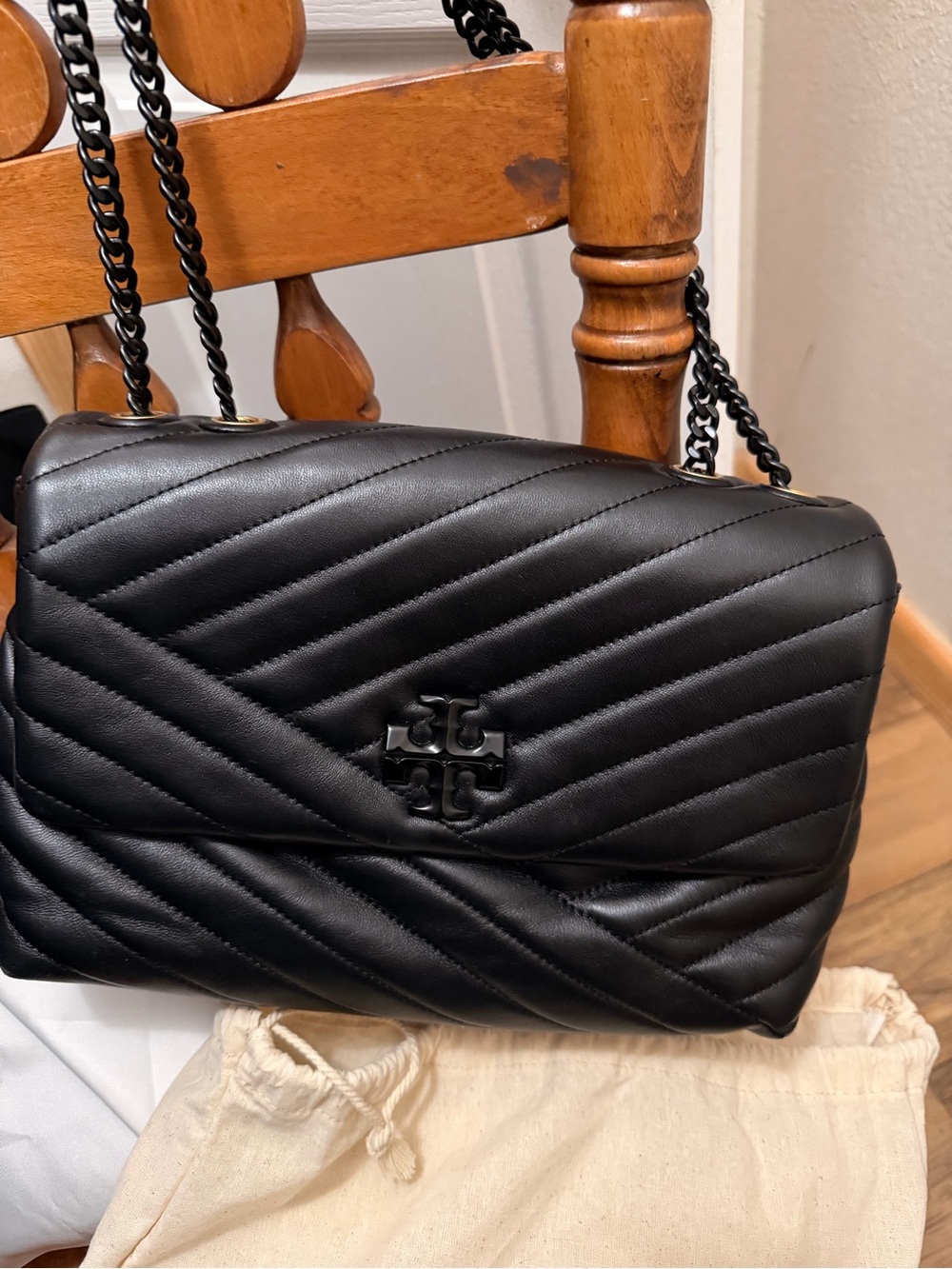 Tory Burch Black Quilted Chevron Chain Crossbody